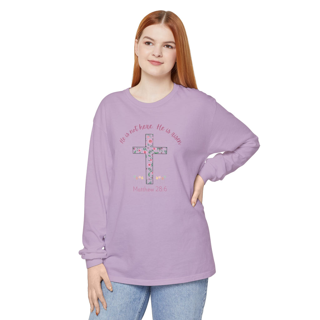 Matthew 28:6 Easter Comfort Colors Long Sleeve Shirt