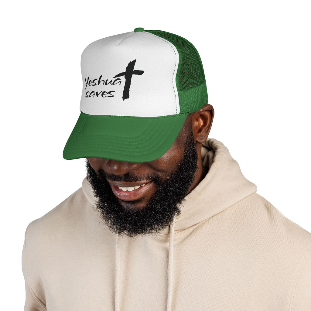 Yeshua Saves Trucker Hat | Christian Faith Snapback Cap | Jesus Saves Mesh Hat | Christian Streetwear Hat