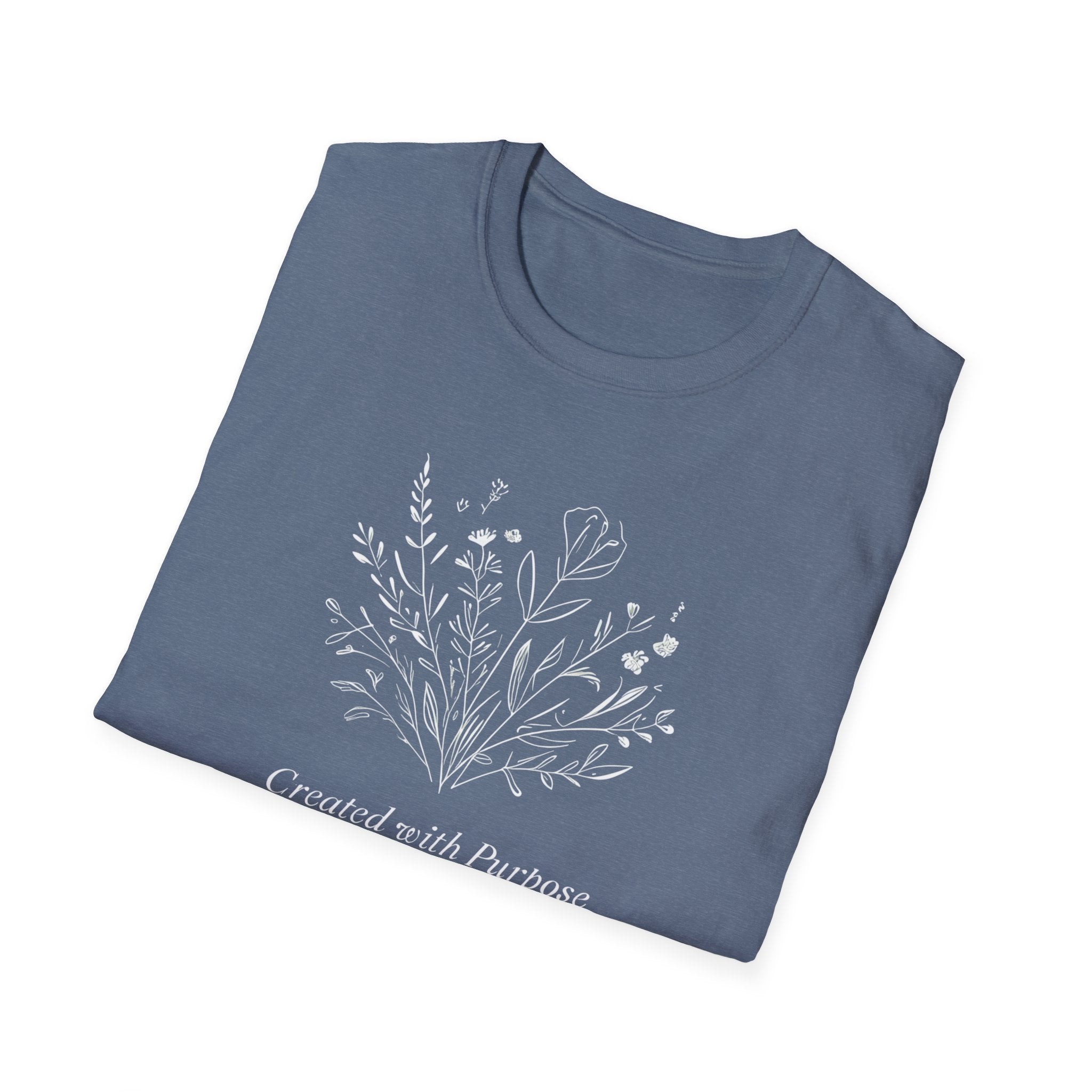 Created with Purpose Carried By Grace Christian Floral Gildan T-Shirt Women’s Faith Shirt Minimalist Design Soft Cotton Tee