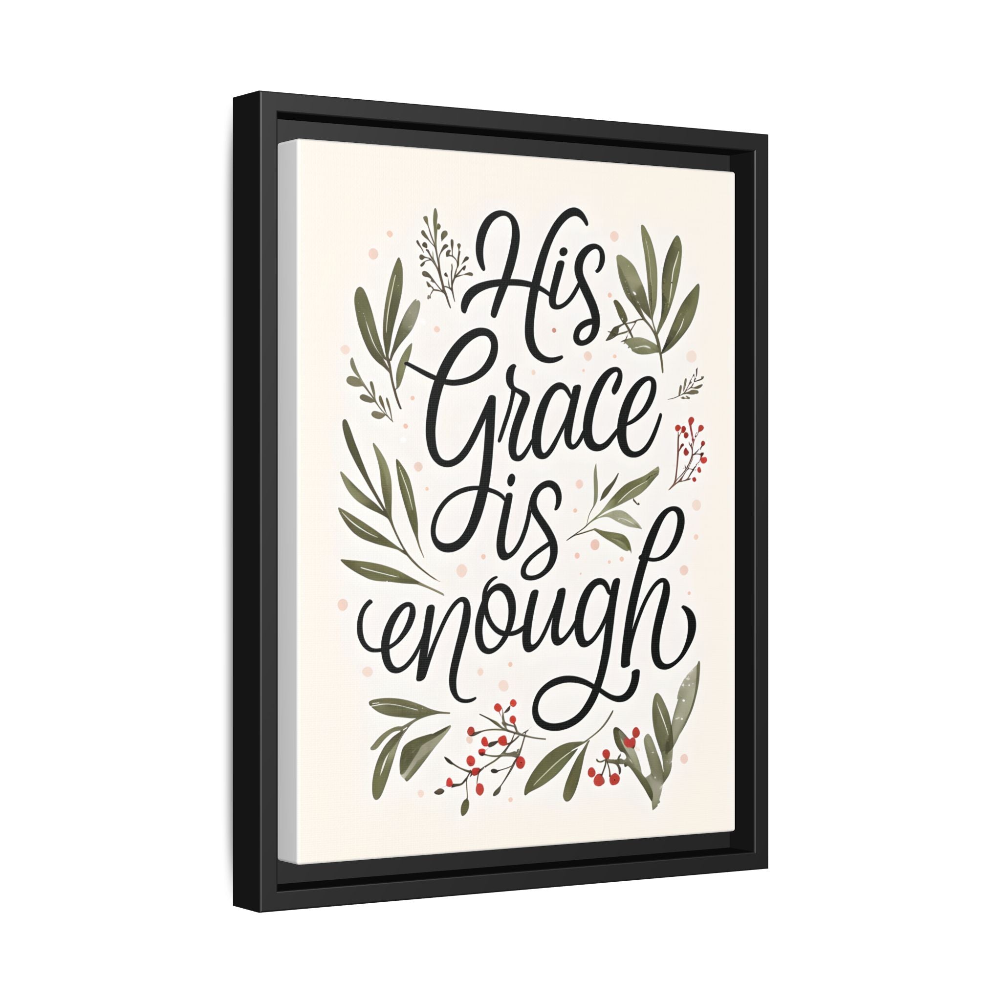 His Grace is Enough Floral Scripture Framed Matte Canvas | Modern Faith Home Decor