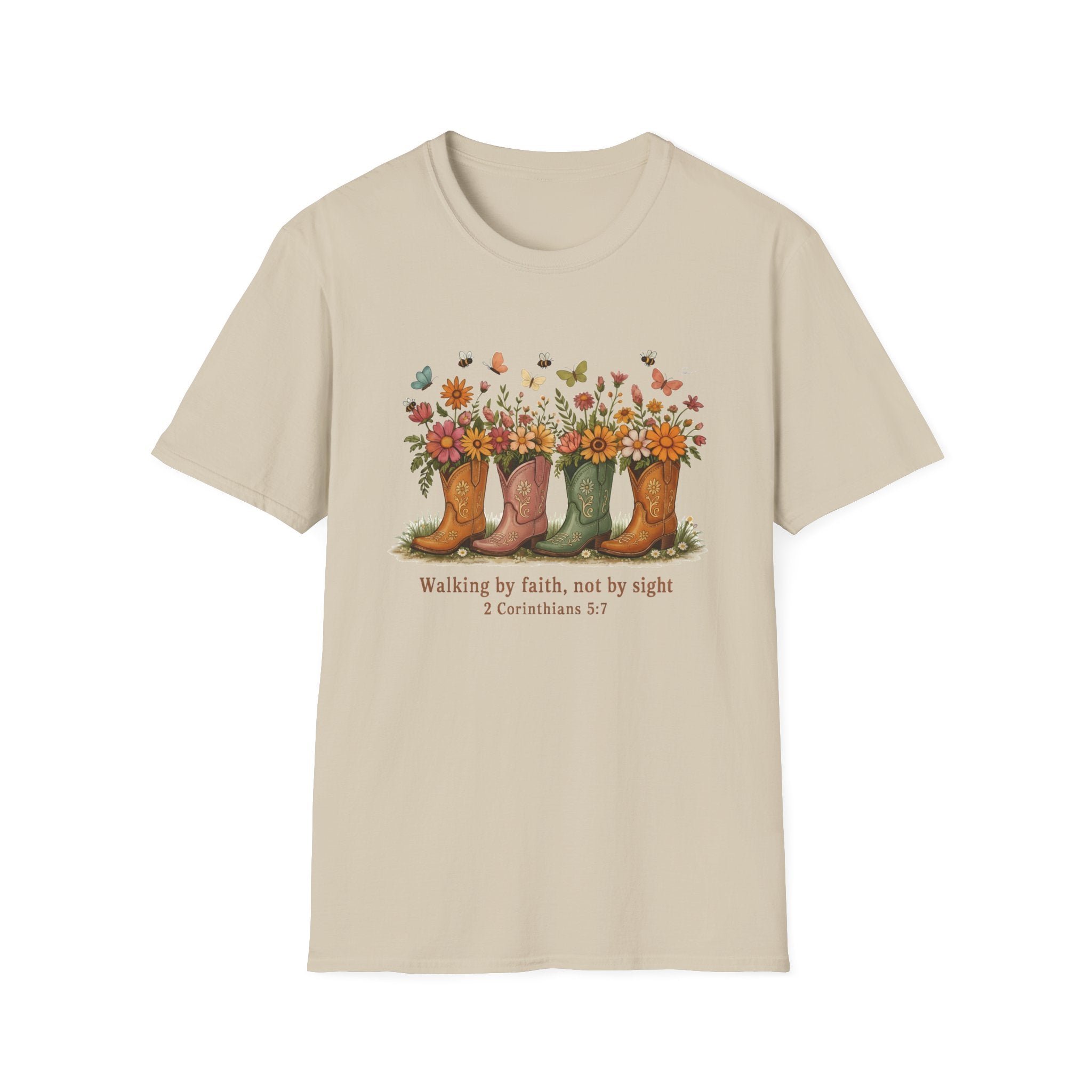 Walk by Faith Not by Sight Gildan Tshirt | Women's Wildflower Cowgirl Boots Christian Tee