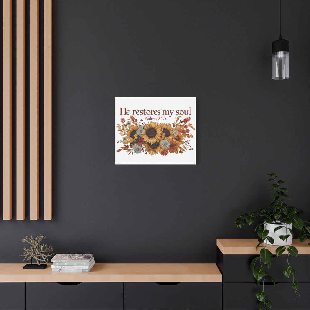 Psalm 23:3 Canvas Wall Art | Christian Sunflower Home Decor | Faith Gift