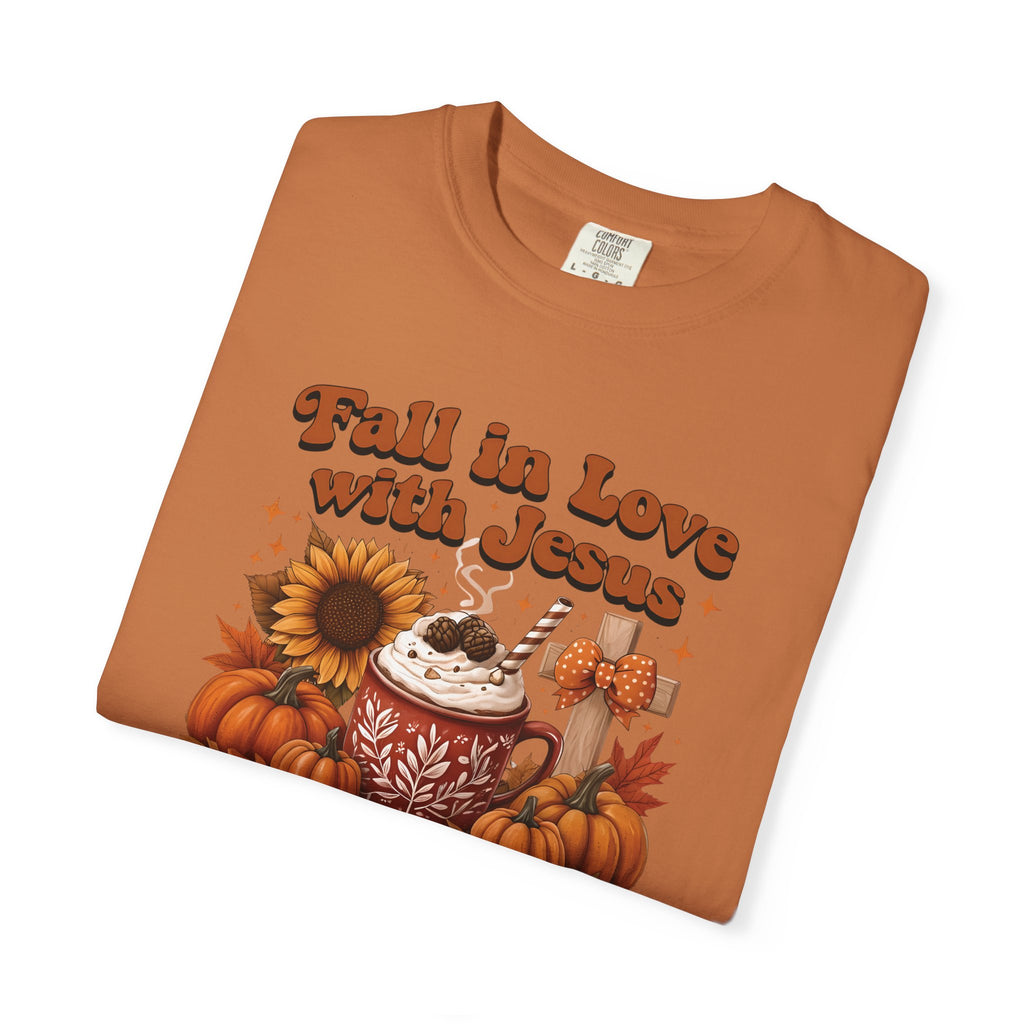 Fall in Love with Jesus Unisex Garment Dyed Comfort Colors T-Shirt | Christian Fall T-Shirt | Faith Based Thanksgiving Tee | Unisex Religious Cotton Top