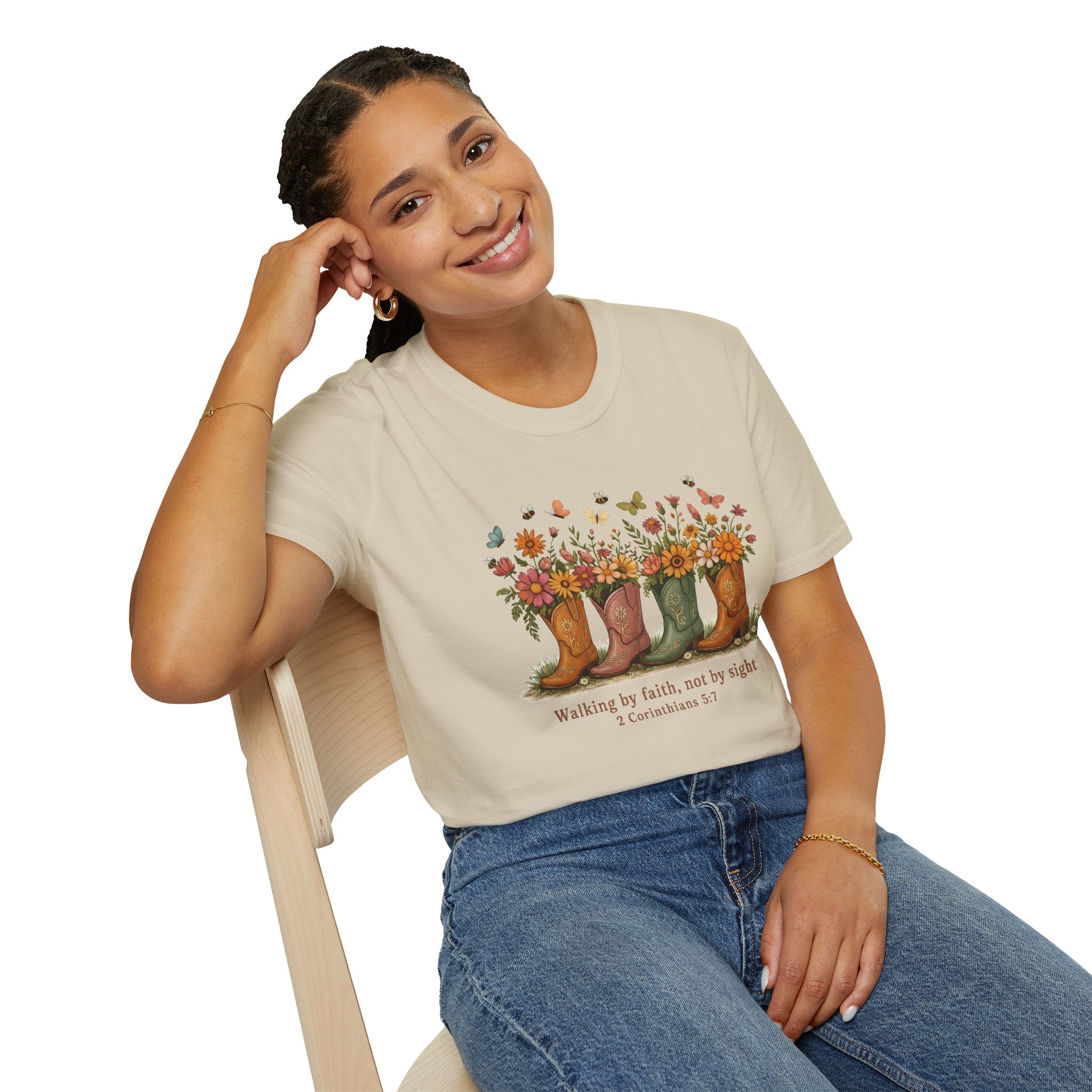 Walk by Faith Not by Sight Gildan Tshirt | Women's Wildflower Cowgirl Boots Christian Tee