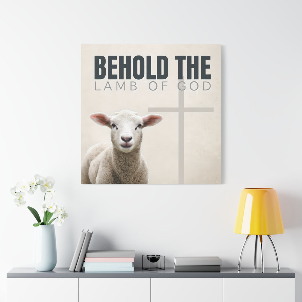 Behold the Lamb of God Canvas – Christian Wall Art with Lamb & Cross Design (Multiple Sizes)