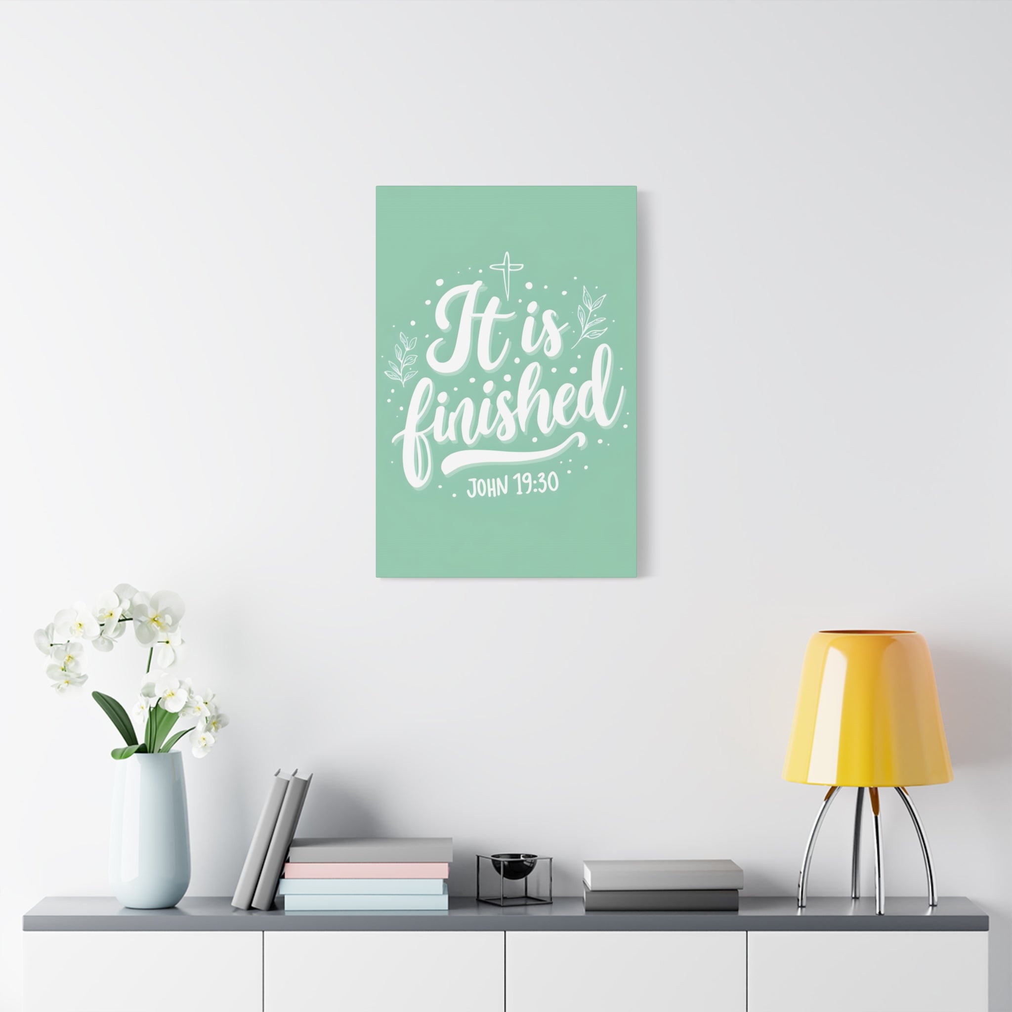 It Is Finished John 19:30 Christian matte canvas wall art — faith scripture home decor gift