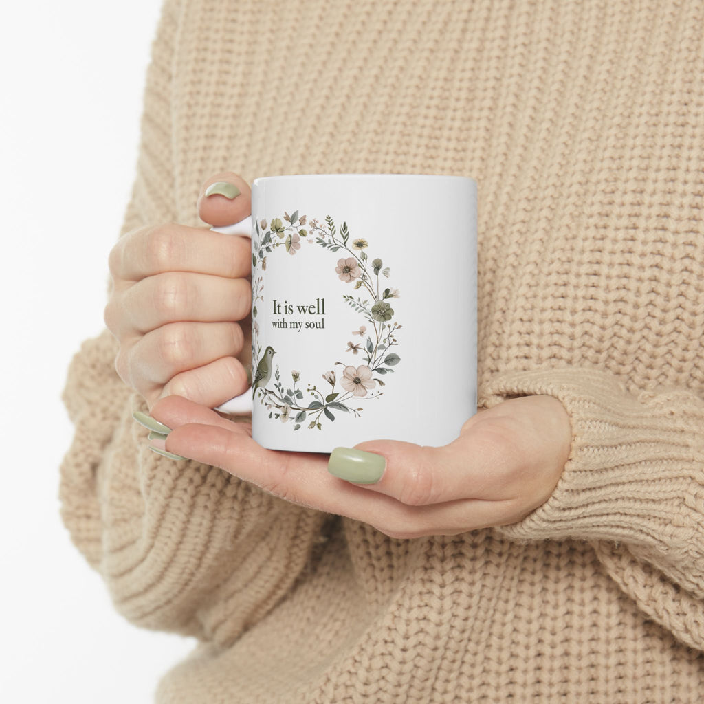 It Is Well With My Soul Christian Coffee Mug | Floral | Christian Gift for her