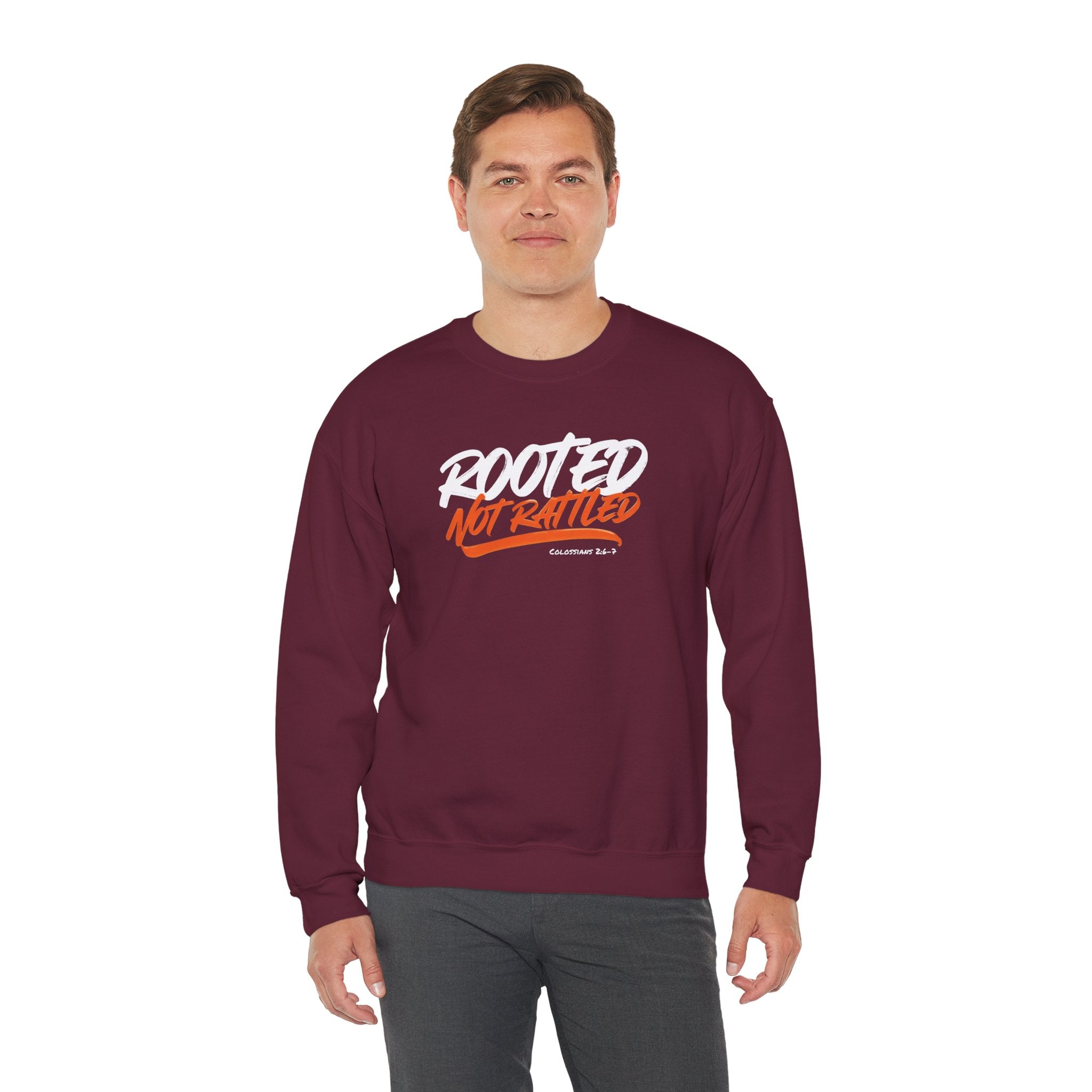 Rooted Not Rattled Gildan Christian Sweatshirt | Unisex Crewneck Pullover | Christian Gift