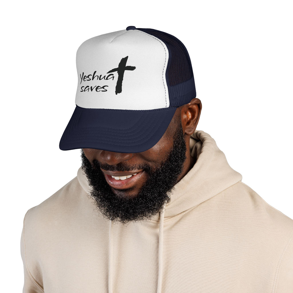 Yeshua Saves Trucker Hat | Christian Faith Snapback Cap | Jesus Saves Mesh Hat | Christian Streetwear Hat