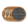 Faith Food Family Engraved Acacia Charcuterie Board with Slate & Knives | Christian Gift Kitchen Decor