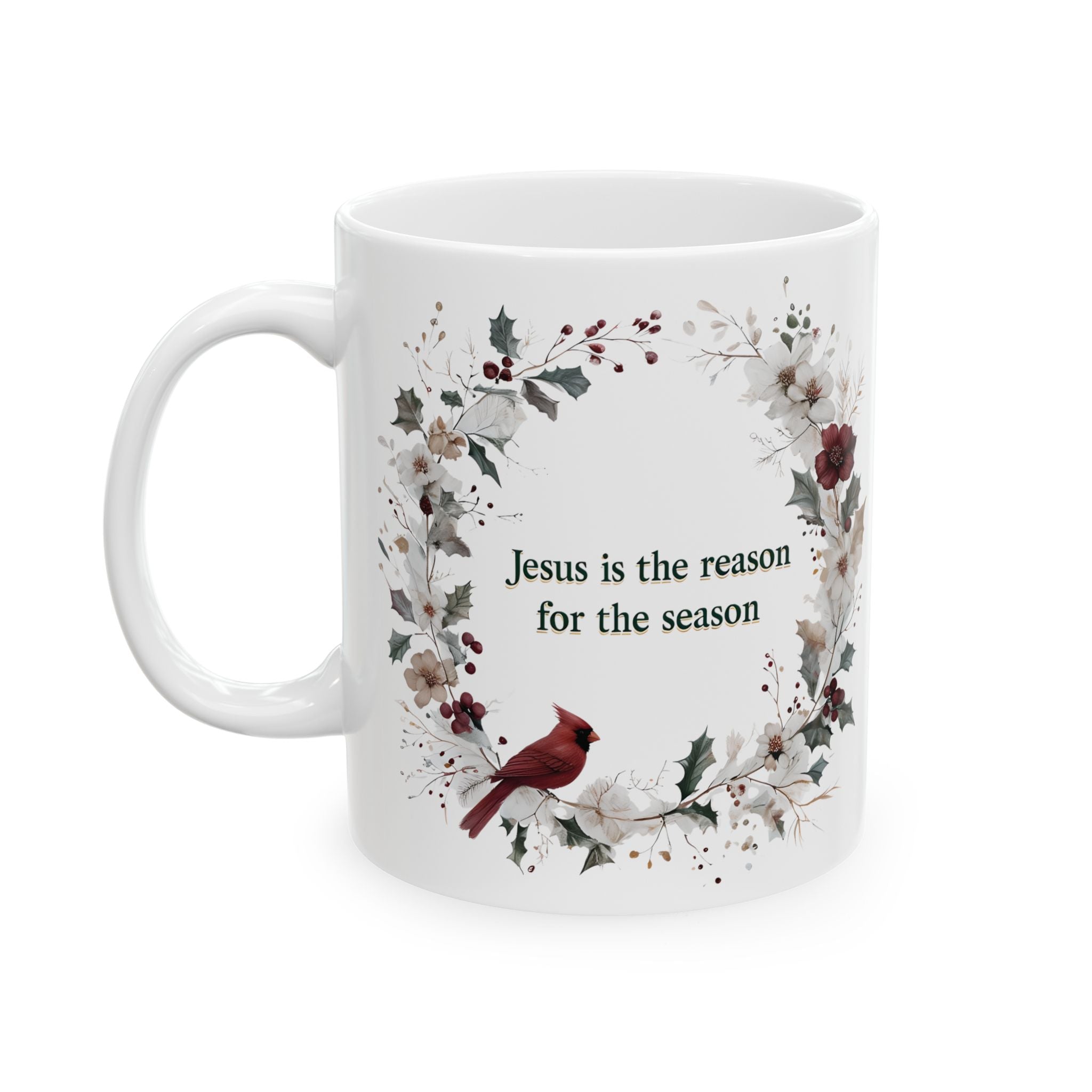 Jesus is the reason for the season Christian Floral Coffee Mug | Faith Christmas Gift for Women | 11oz, 15oz
