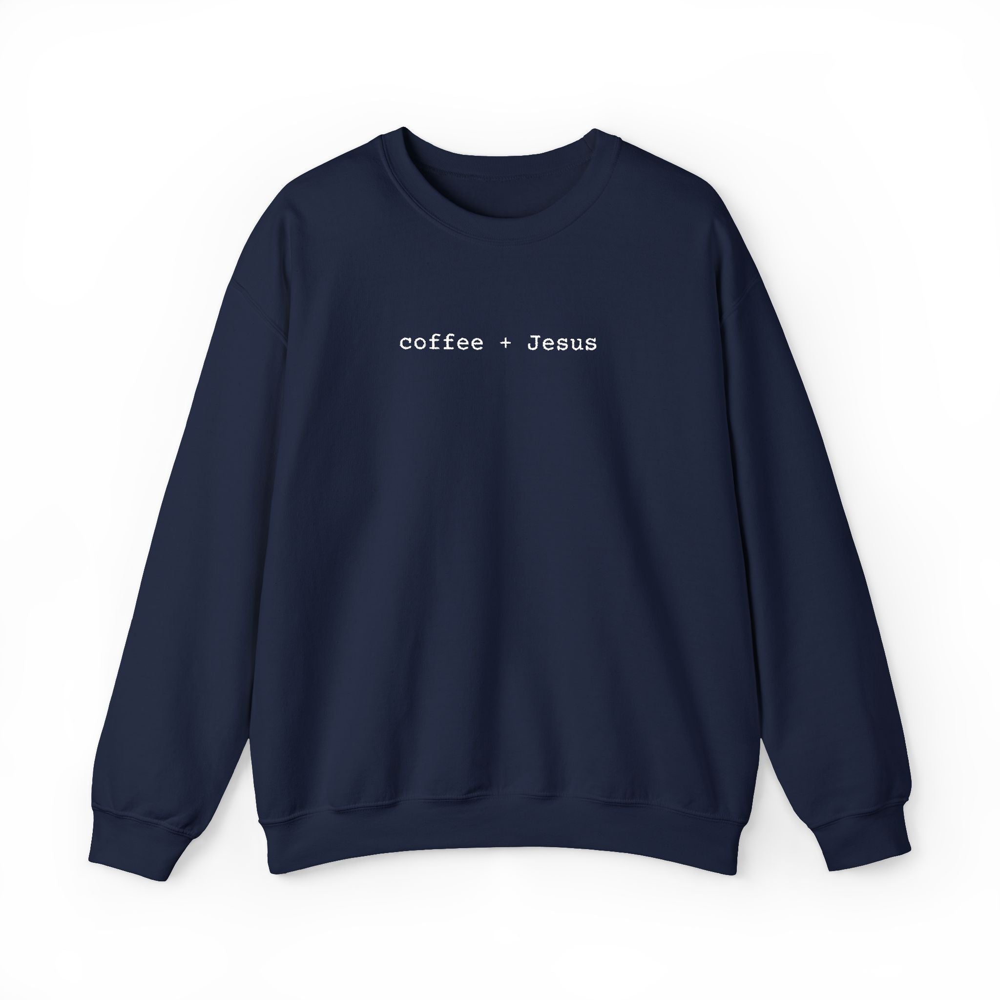Embroidered Jesus + Coffee Gildan Unisex Heavy Blend Crewneck Sweatshirt | Cozy Christian Pullover Gift for Adults
