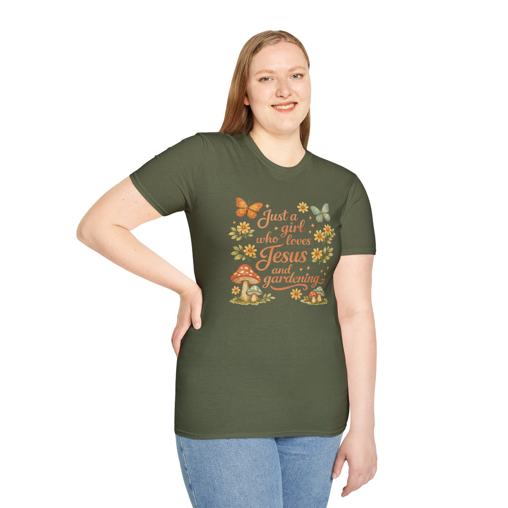 Just A Girl Who Loves Jesus and Gardening Gildan Unisex Tshirt | Christian Gardening T-Shirt | Faith Shirt | Cotton Tee