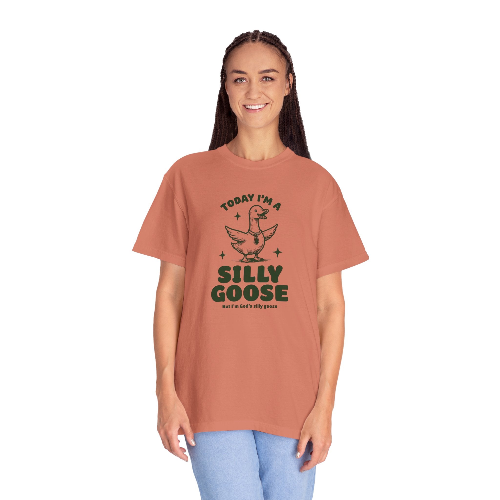 God’s Silly Goose with tie Christian T-Shirt | Graphic Tee | Unisex Garment Dyed Cotton Top S-4XL
