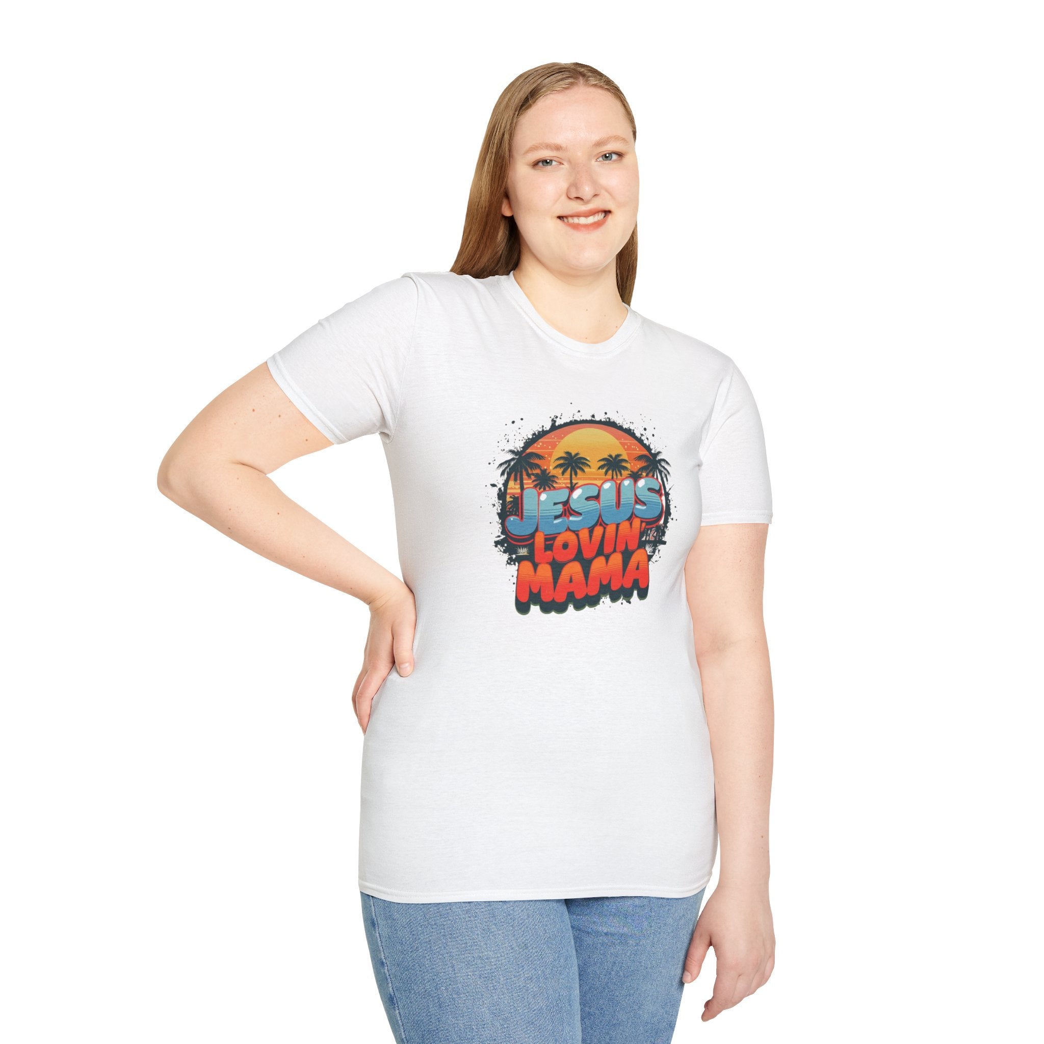 Jesus Lovin' Mama Gilden Unisex Softstyle T-Shirt, Casual Family Tee, Mother's Day Gift, Faith-Based Apparel, Christian Shirt