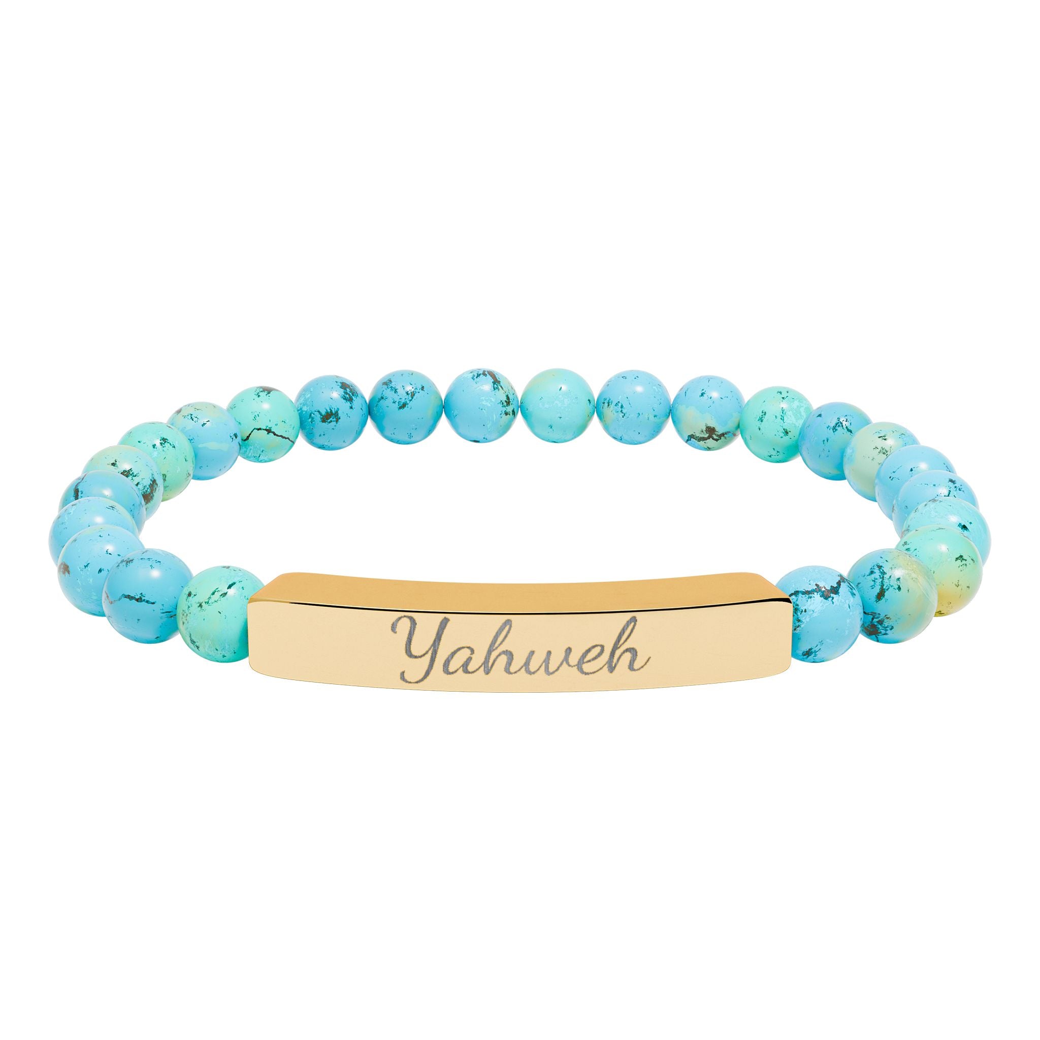 Yahweh Christian Stretch Bracelet for Women | Engraved Stainless Steel Bar | Natural Stone Bead Bracelet | Faith Jewelry Gift