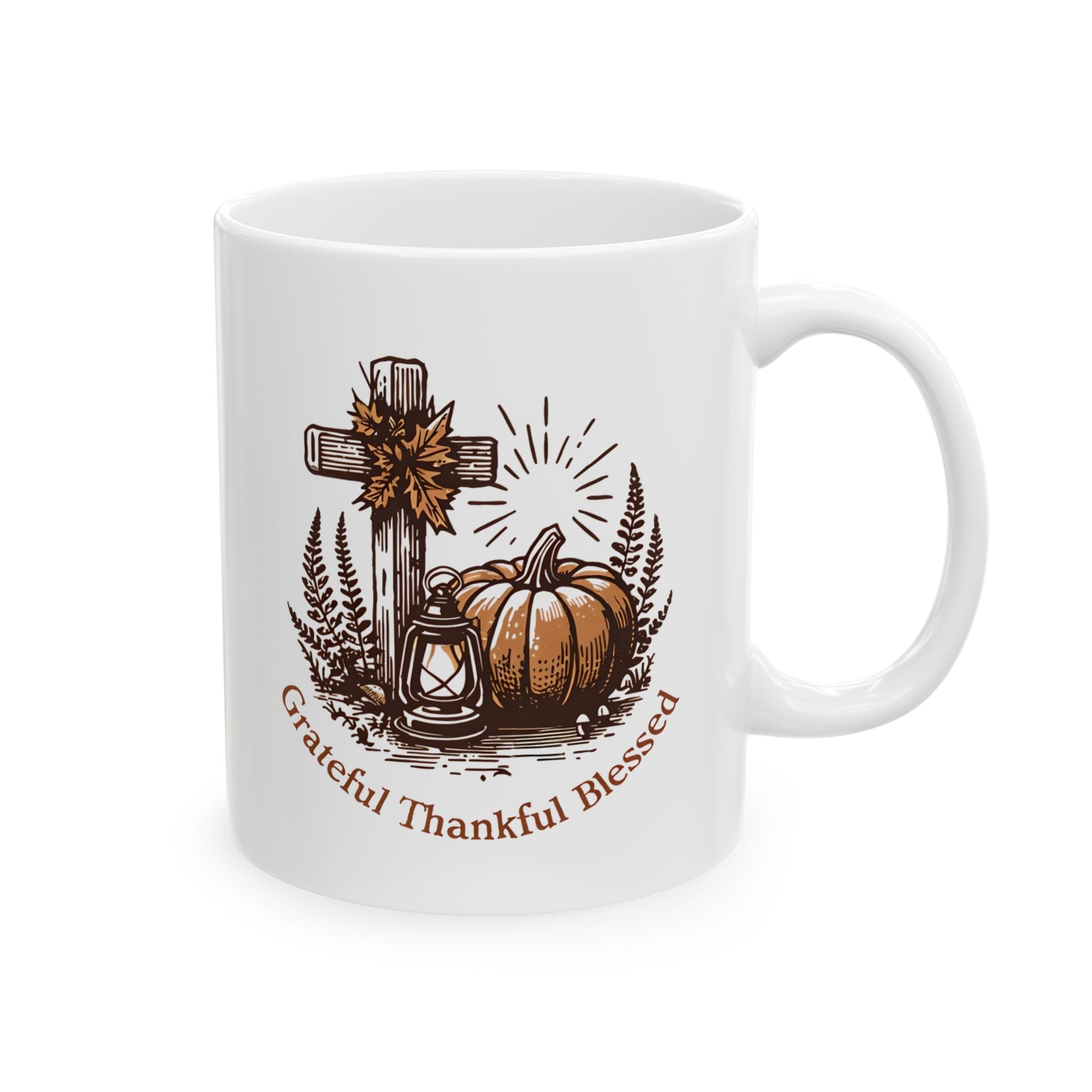 Grateful Thankful Blessed Ceramic Mug | Fall Coffee Tea Mug, Thanksgiving Gift